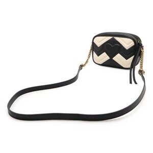 Gucci Shoulder White Black GG Marmont Quilted Chain Bag Ivory